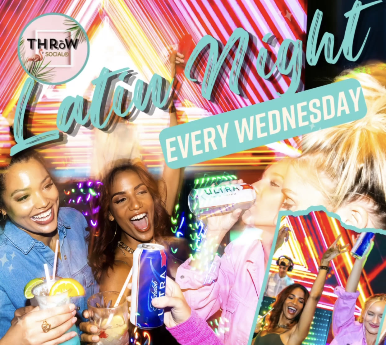 Latin Night campaign creative featuring Christal toasting with friends